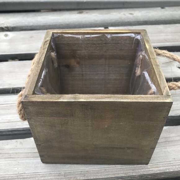 Vintage Hand Painted Wooden Planter Box Bright Flowers Rope Handles Lined 5" - Picture 6 of 8